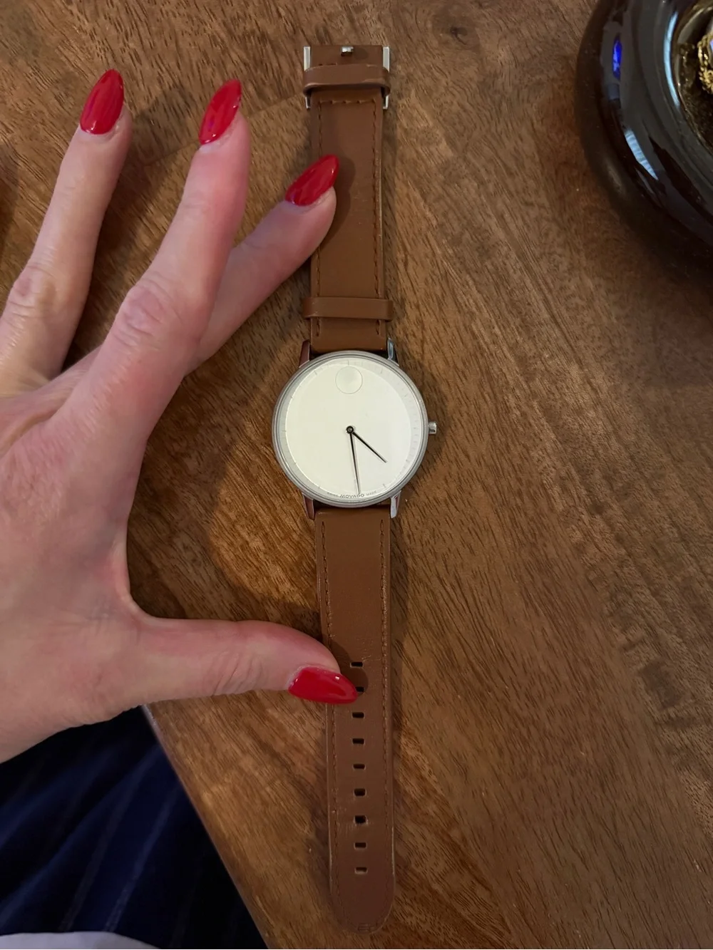 Movado Brown Leather Strap Smartwatch with White Dial